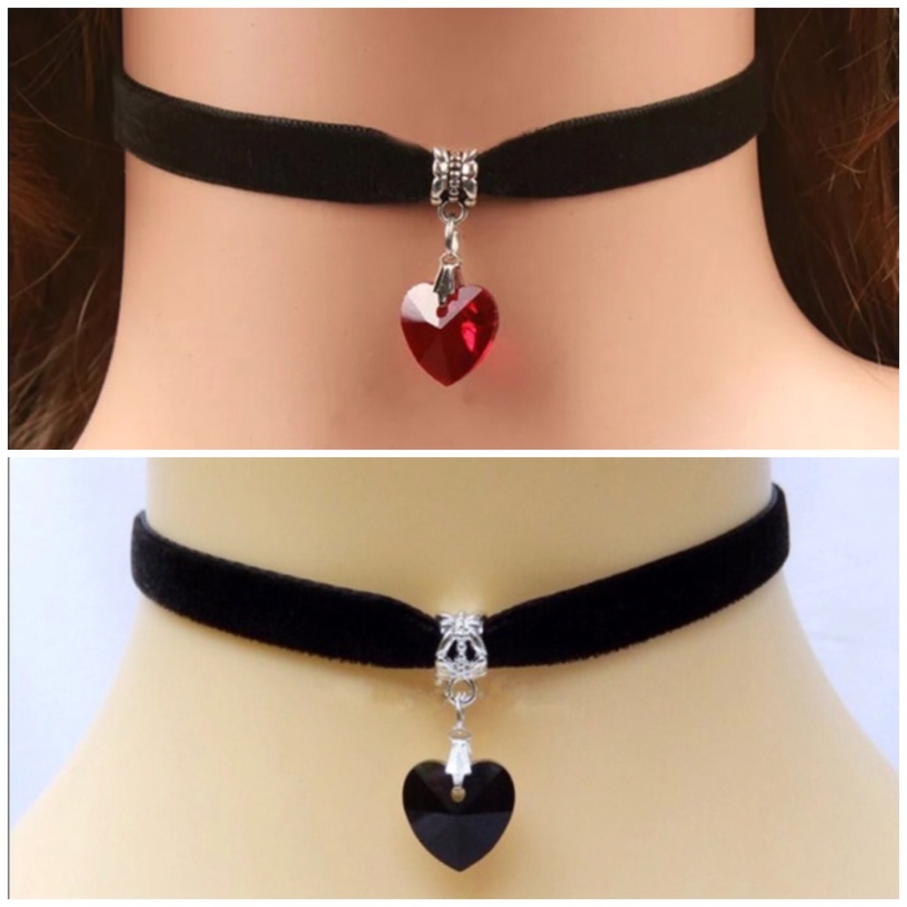 BOGO Sale!! 2 Gothic Crystal Heart Pendant Chokers